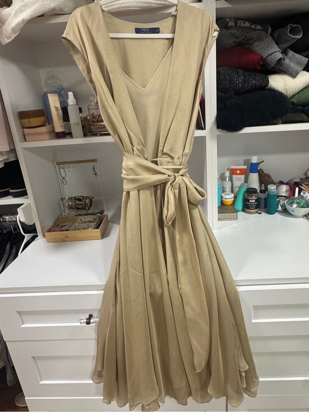 Polo Ralph Lauren Champagne Beige silk Layered Dress – Size 6 - Picture 4 of 10